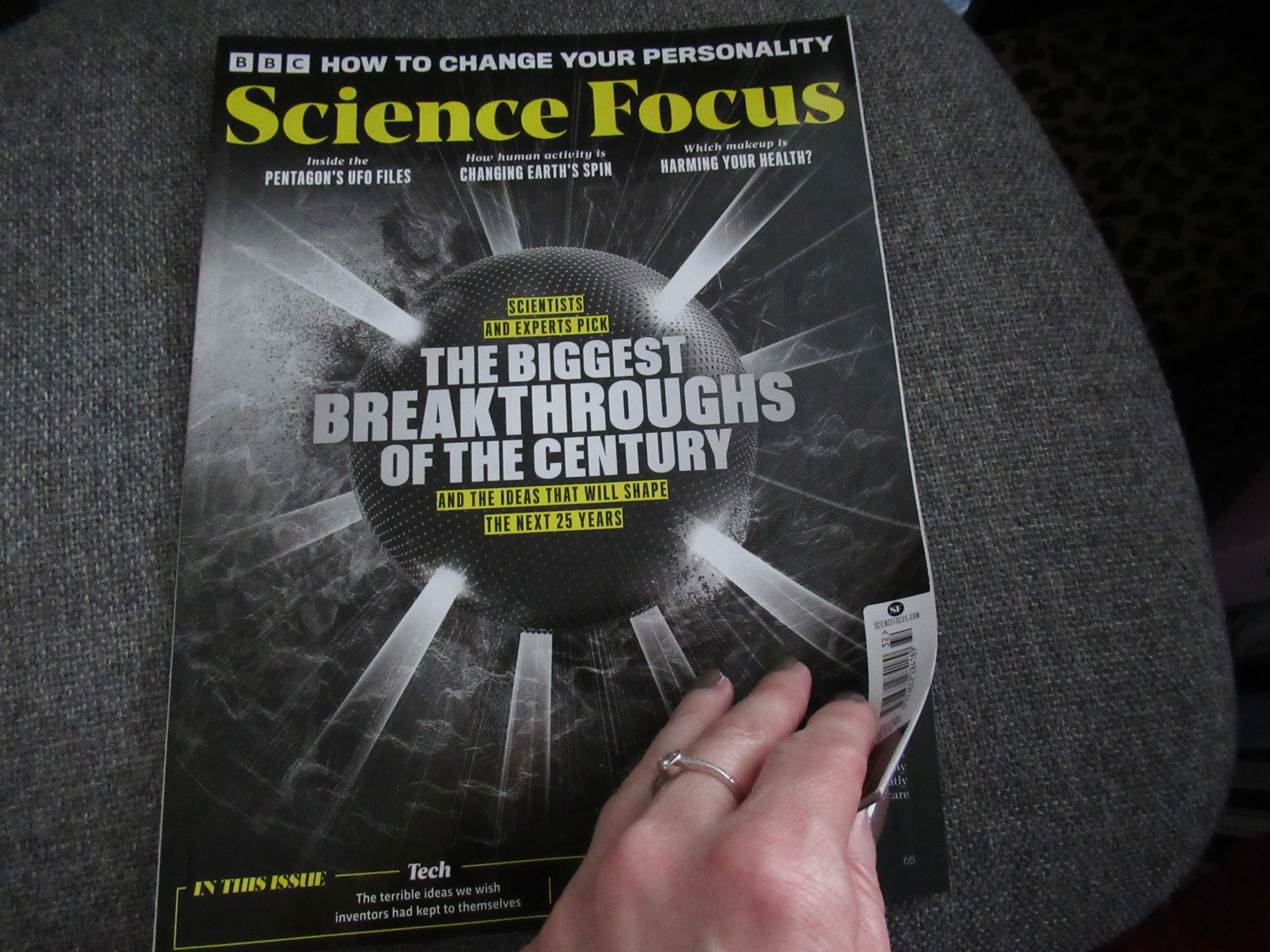 Sharon Ann opening the New Year 2025 copy of BBC Science Focus magazine.